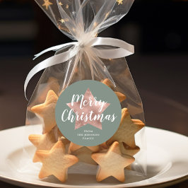 Elegant Sage Grönt Ro Guld stjärna jul Runt Klistermärke