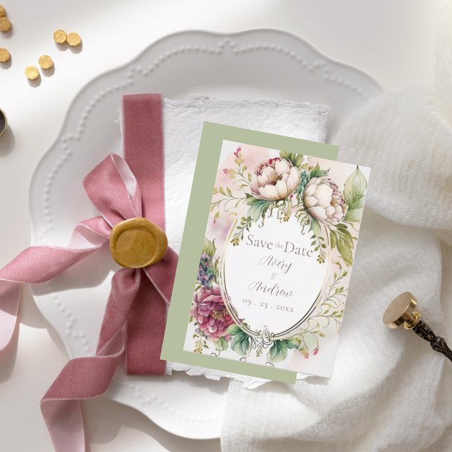 Elegant Sage Grönt Romantic Rustic Save Date Spara Datumet (Skapare uppladdad)
