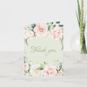 Elegant Sage Grönt Rosa Blommigt Bröllop Tack Kort