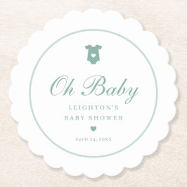 Elegant Sage Grönt Script Oh Baby Shower Underlägg Papper