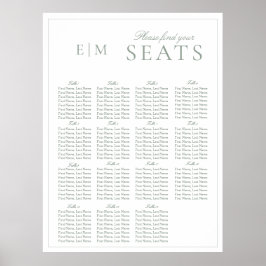 Elegant Sage Grönt Skript Monogram Bröllop-säte Poster