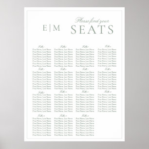 Elegant Sage Grönt Skript Monogram Bröllop-säte Poster