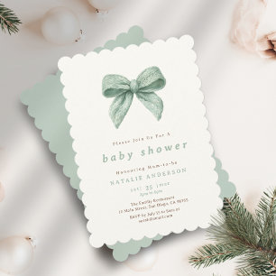 Elegant Sage Grönt Soft Coquette Baby Shower Inbjudningar
