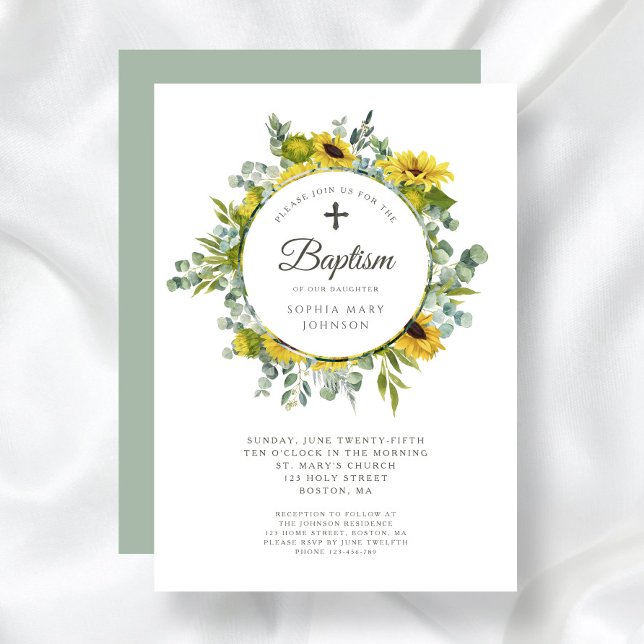Elegant Sage Grönt Solros Utandning Inbjudningar (Elegant Sage Green Sunflower Wreath Invitation)