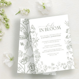Elegant Sage Grönt Victorian Blommigt Baby i Bloom Inbjudningar
