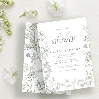 Elegant Sage Grönt Viktorian Blommigt Baby Shower Inbjudningar