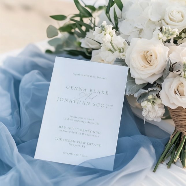 Elegant Sage Grönt & vit minimalistisk Bröllop Inbjudningar (Elegant Sage Green & White Minimalist Wedding Invitation)