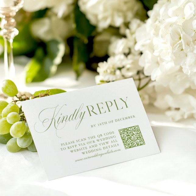 Elegant Sage Grönt & vit QR-kodOSA kort (Elegant Sage Green & White QR Code RSVP Card)