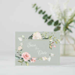 Elegant Sage Grönt Watercolor Blommigt Bröllop Vykort