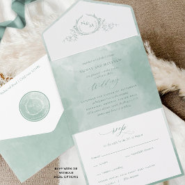 Elegant Sage Grönt Watercolor Monogram Bröllop all