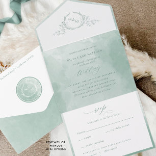 Elegant Sage Grönt Watercolor Monogram Bröllop all