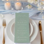 Elegant Sage Grönt & White Bröllop Menu Meny<br><div class="desc">Den här bröllop-menyn ger er firande en förfinad, älvlig känsla, tack och lov elegant. Designad i mjuk grönt med minimal serif-typografi, är det perfekt för ceremonier vid sidan av, trädgårdscentrer eller alla evenemang med avslappnad, sofistikerad estetik. Anpassa den redigerbara menyn genom att klicka på "Information". Om du vill flytta text...</div>