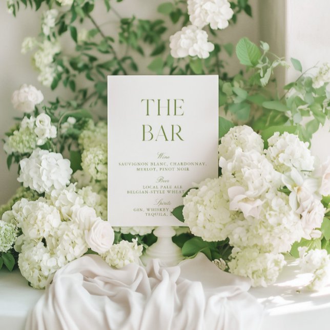 Elegant Sage Grönt & White Bröllop Pub-tecken Inbjudningar (Elegant Sage Green & White Wedding Bar Sign)