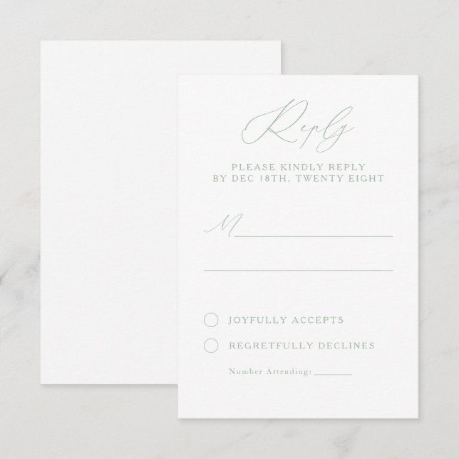 Elegant Sage Grönt & White Calligraphy OSA kort (Fram/baksida)