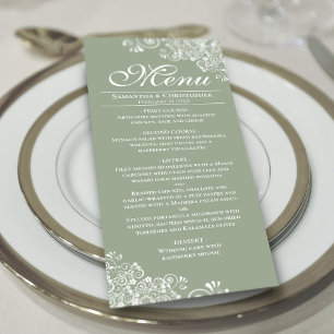 Elegant Sage Grönt & White Frilly Corners Bröllop Meny