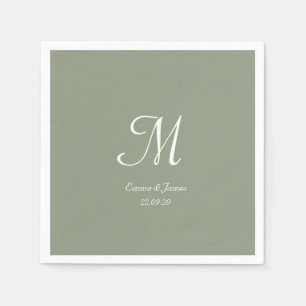 Elegant Sage Grönt & White Monogram Bröllopsfest Pappersservett