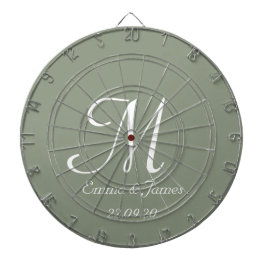 Elegant Sage Grönt & White Monogram Initial Namn Darttavla