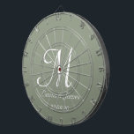 Elegant Sage Grönt & White Monogram Initial Namn Darttavla<br><div class="desc">Elegant Sage Grönt och White Monogram Initial Namn Anpassningsbar Dart Board</div>