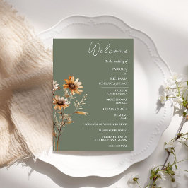 Elegant Sage Grönt Wildblomma Bröllopsprogram Card
