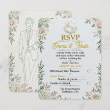 Elegant Sage Guld Bröllopsinbjudan RSVP-kort