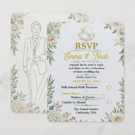Elegant Sage Guld Bröllopsinbjudan RSVP-kort OSA Kort