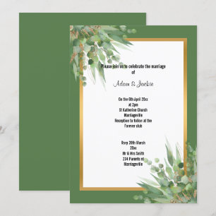 ELEGANT SAGE GULD EUCALYPTUS WEDING INVICATION INBJUDNINGAR