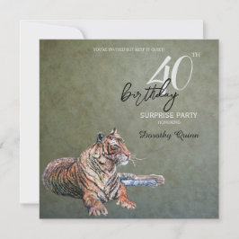 Elegant Sage Guld Tiger Surprise Födelsedagsfest Inbjudningar