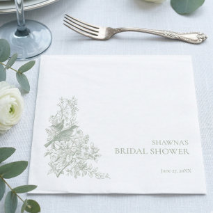 Elegant Sage Kineseri Natur Fågel Bröllopsdusch Pappersservett