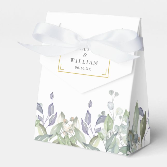 Elegant Sage Lilac Greenery Wedor Favor Box Presentaskar (Framsidan Sidan)