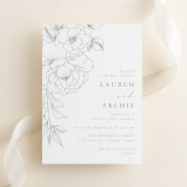 Elegant Sage Line Art Floral Wedding Inbjudningar