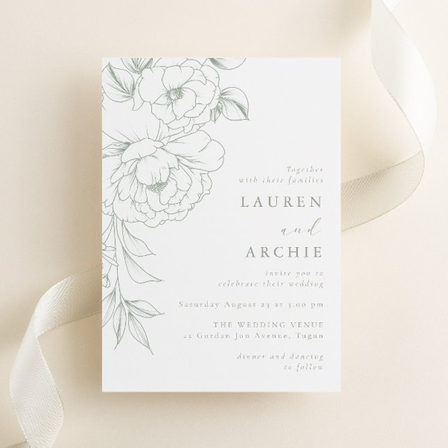 Elegant Sage Line Art Floral Wedding Inbjudningar (Skapare uppladdad)