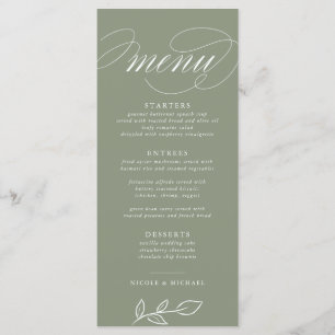Elegant Sage Minimalist Löv Bröllop Menu Meny