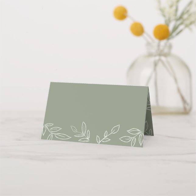 Elegant Sage Minimalist Löv Mönster Bröllop Placeringskort (Framsida)