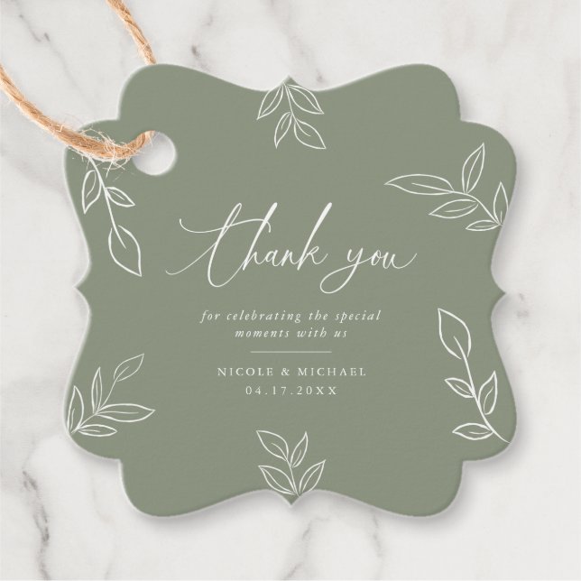 Elegant Sage Minimalist Löv Tack Bröllop Gåvor Etiketter (Framsida)