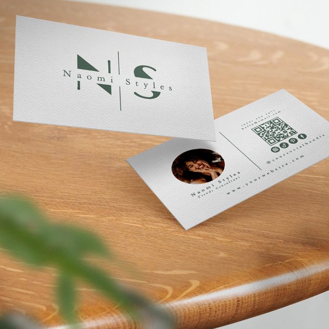 Elegant Sage Minimalistisk QR-kod Professionell Fo Visitkort (Skapare uppladdad)
