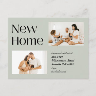Elegant Sage Minimalistisk Två Foto Nytt Hem Infly Meddelande Vykort
