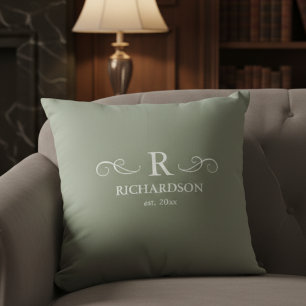 Elegant Sage Monogram Kastkudde Kudde
