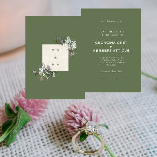Elegant Sage och Cream Monogram bröllopsinbjudan Inbjudningar