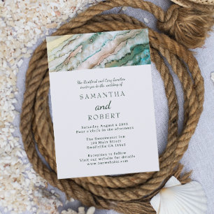 Elegant Sage och Guld Beach Wedding Inbjudningar