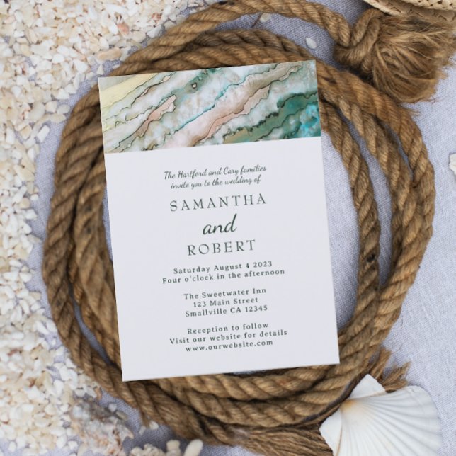 Elegant Sage och Guld Beach Wedding Inbjudningar (Skapare uppladdad)
