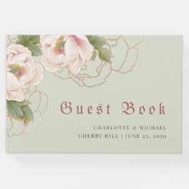 Elegant Sage och  Peony Blommigt Guest Bok