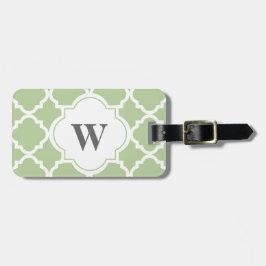 Elegant Sage och vit Quatrefoil Monogram Bagagebricka