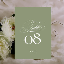 Elegant Sage on White Calligraphy Bröllop Bordsnummer