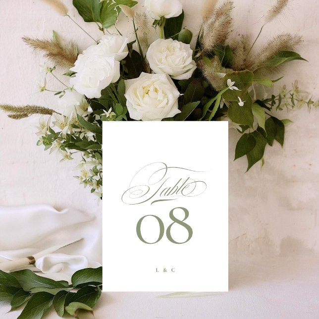 Elegant Sage on White Calligraphy Bröllop Bordsnummer (Skapare uppladdad)