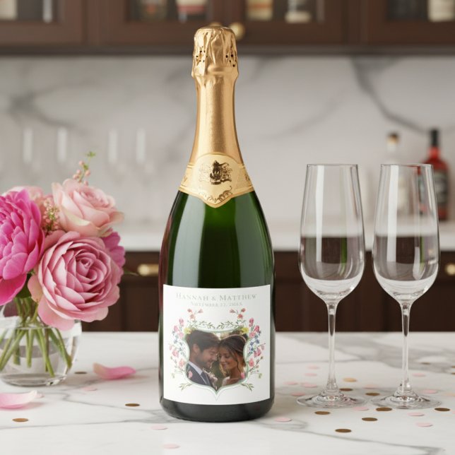 Elegant Sage Pastel Wildflower Crest Photo Wedding (Skapare uppladdad)