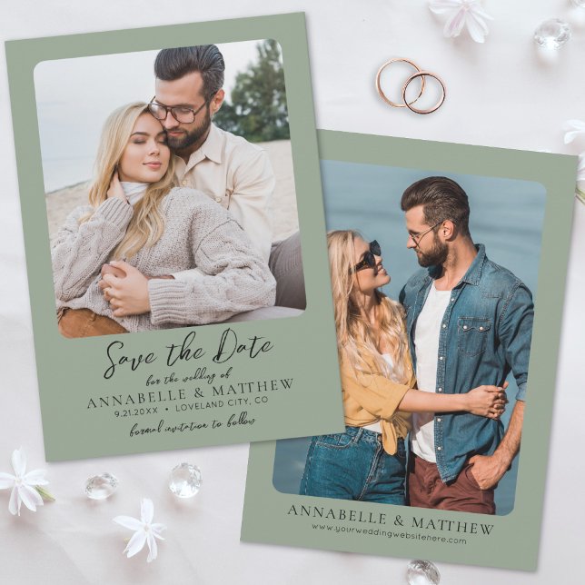 Elegant Sage Photo Bröllop Spara Datumet (Elegant Sage Photo Wedding Save the Date)