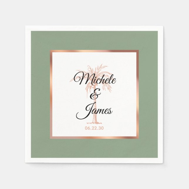 Elegant Sage Ro Guld Handflatan Träd Tropiska Bröl Pappersservett (Framsidan)