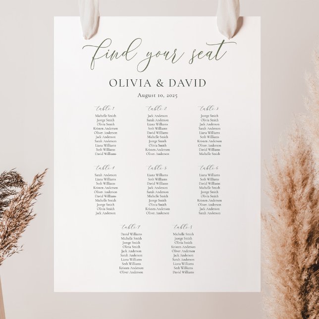 Elegant Sage Script Färg 8 bord sätesdiagram för 8 Poster (Skapare uppladdad)