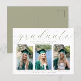 Elegant Sage-skript med minimalistisk Studenten 3- Inbjudan Vykort