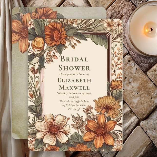 Elegant Sage Terrakotta Blommig Bröllopsdusch Inbjudningar (Elegant botanical bridal shower invitation in warm sage and terracotta tones 🌿)